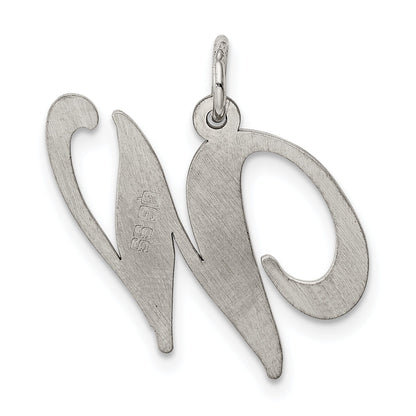 Sterling Silver Rhodium-Plated Fancy Script Letter W Initial Charm