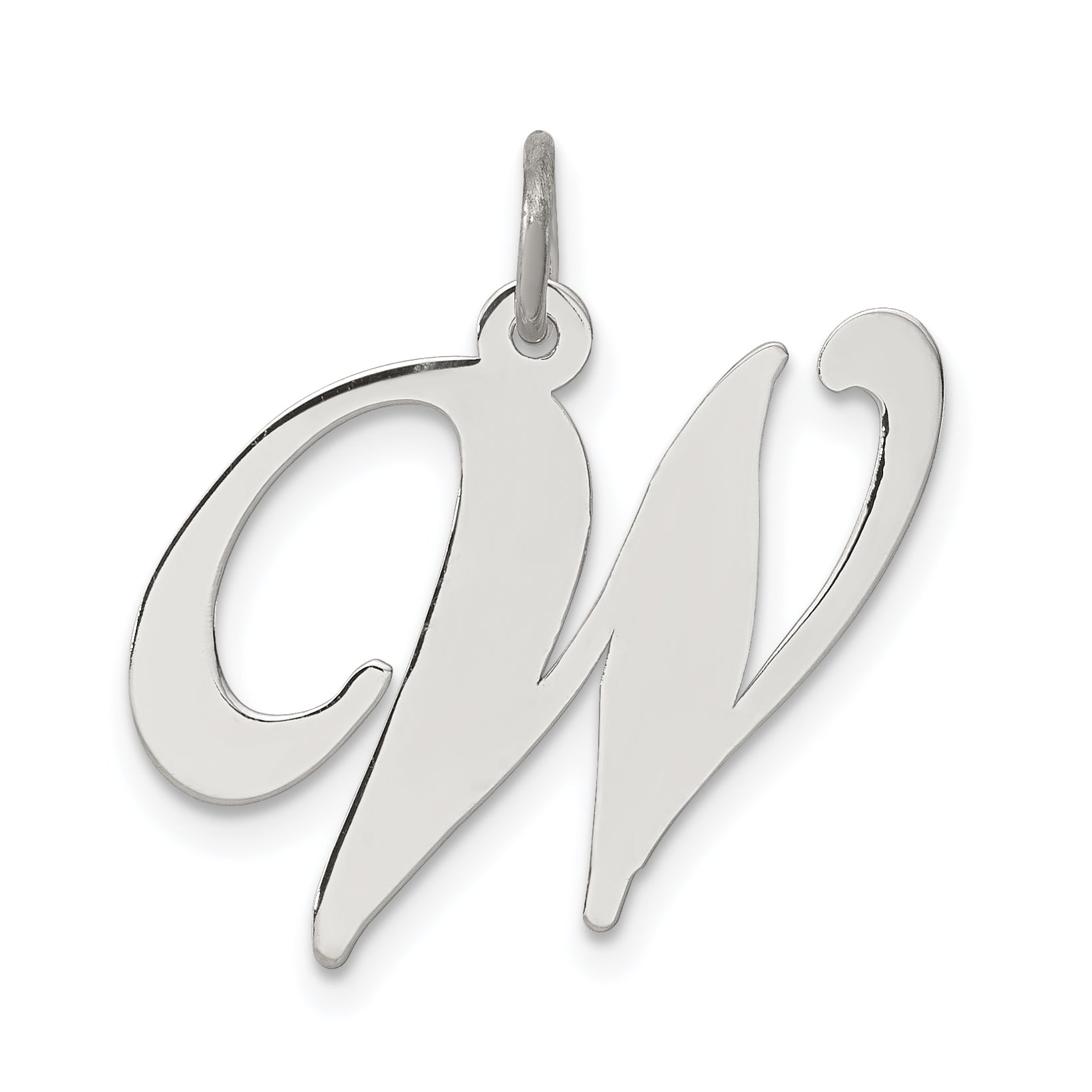 Sterling Silver Rhodium-Plated Fancy Script Letter W Initial Charm