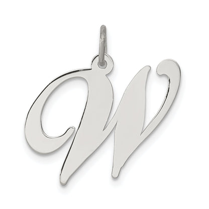 Sterling Silver Rhodium-Plated Fancy Script Letter W Initial Charm