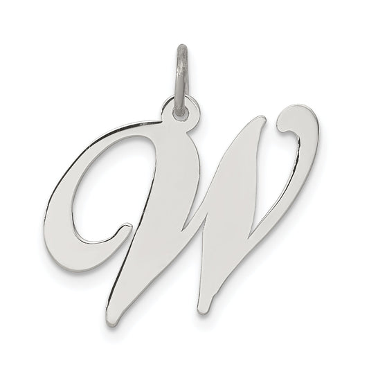 Sterling Silver Rhodium-Plated Fancy Script Letter W Initial Charm