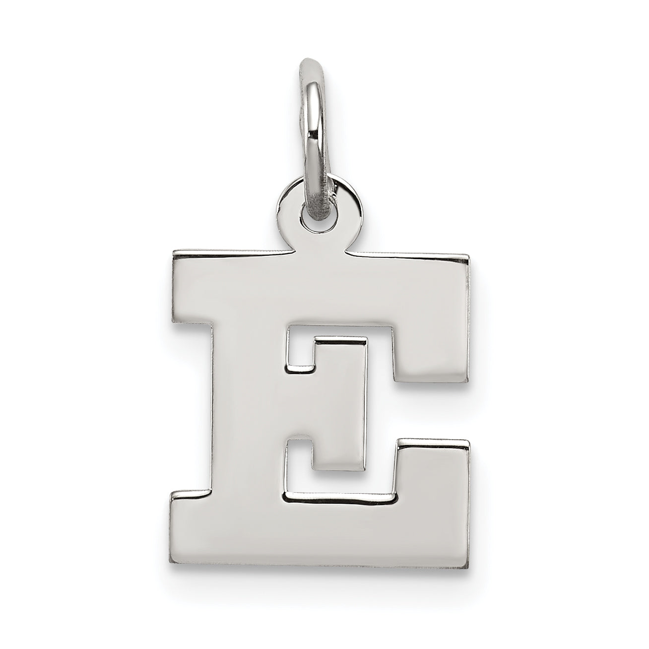 Sterling Silver Rhodium-Plated Block Letter E Initial Charm
