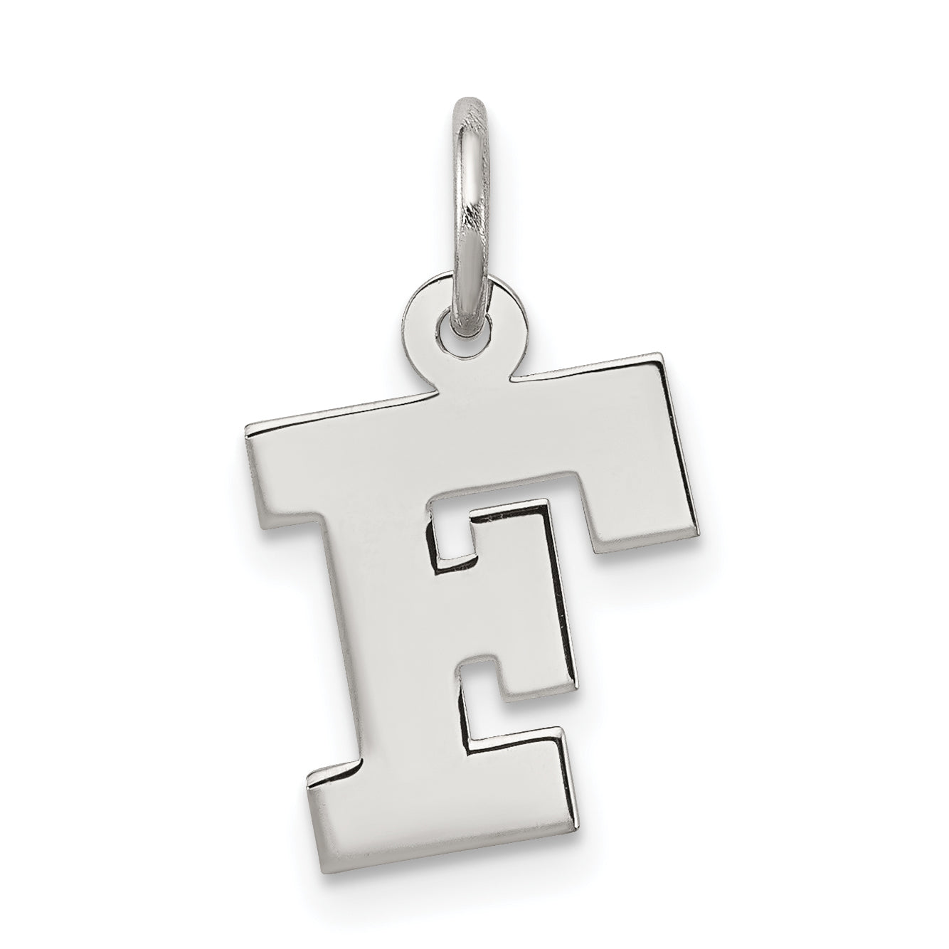 Sterling Silver Rhodium-Plated Block Letter F Initial Charm