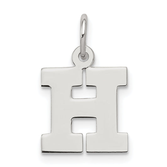 Sterling Silver Rhodium-Plated Block Letter H Initial Charm