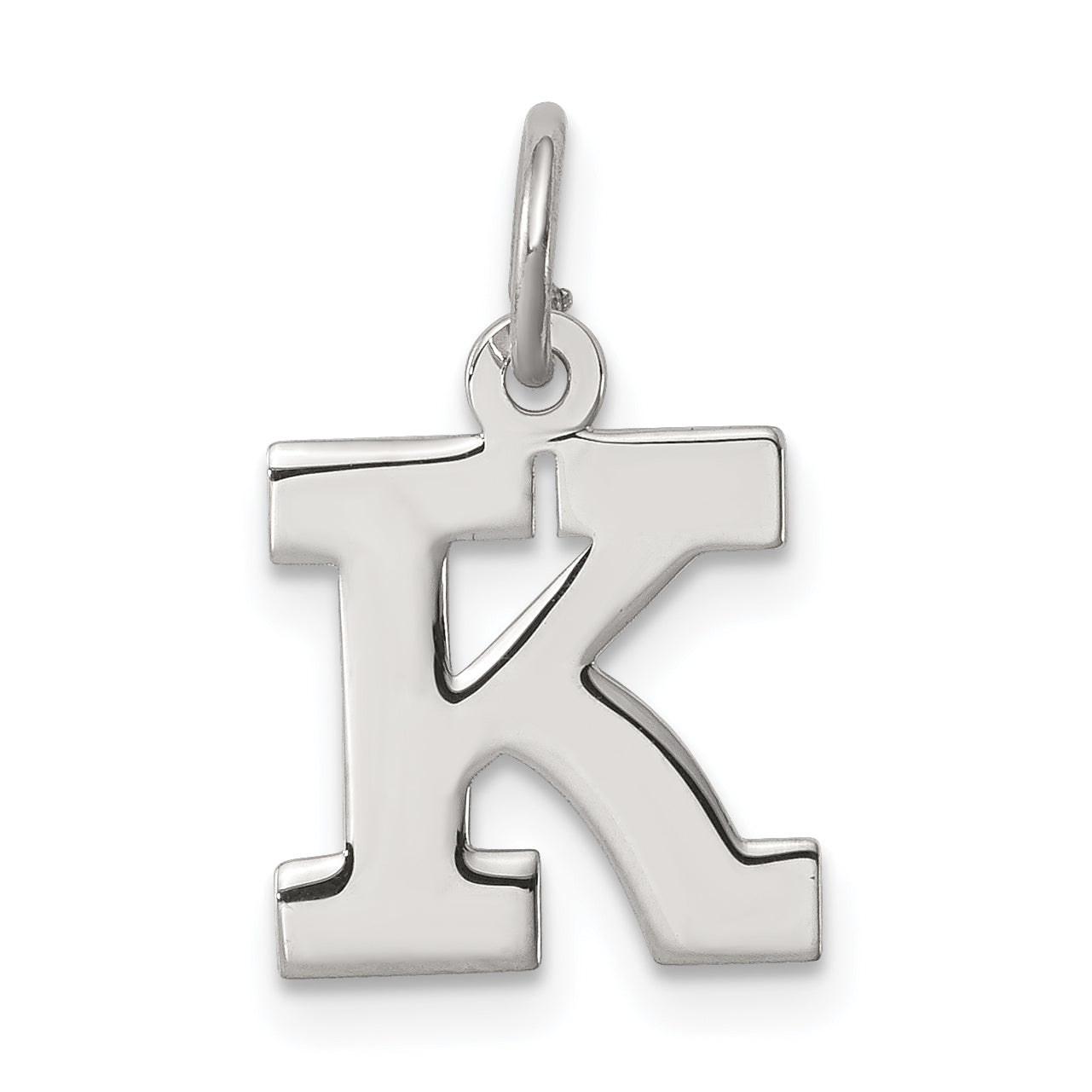 Sterling Silver Rhodium-Plated Block Letter K Initial Charm