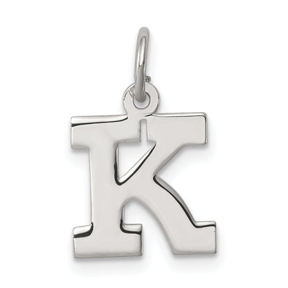 Sterling Silver Rhodium-Plated Block Letter K Initial Charm