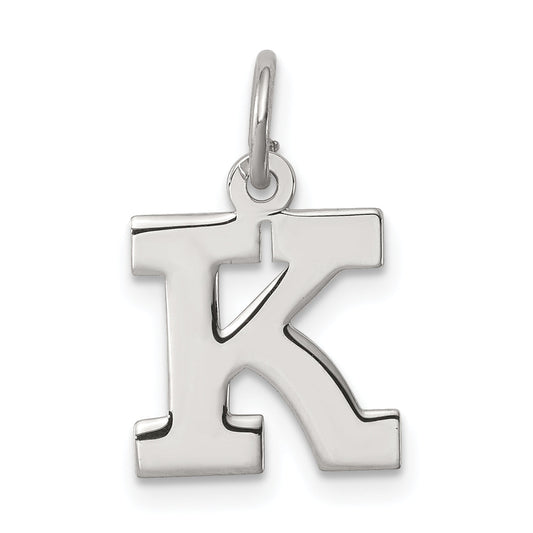 Sterling Silver Rhodium-Plated Block Letter K Initial Charm