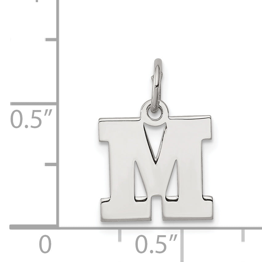 Sterling Silver Rhodium-Plated Block Letter M Initial Charm