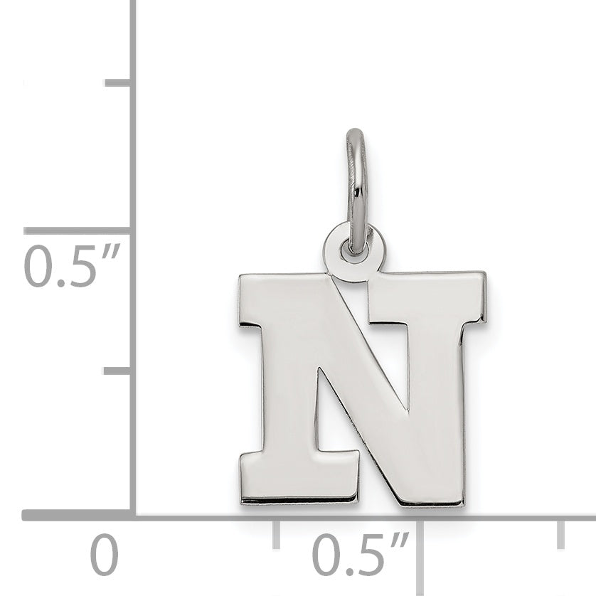 Sterling Silver Rhodium-Plated Block Letter N Initial Charm