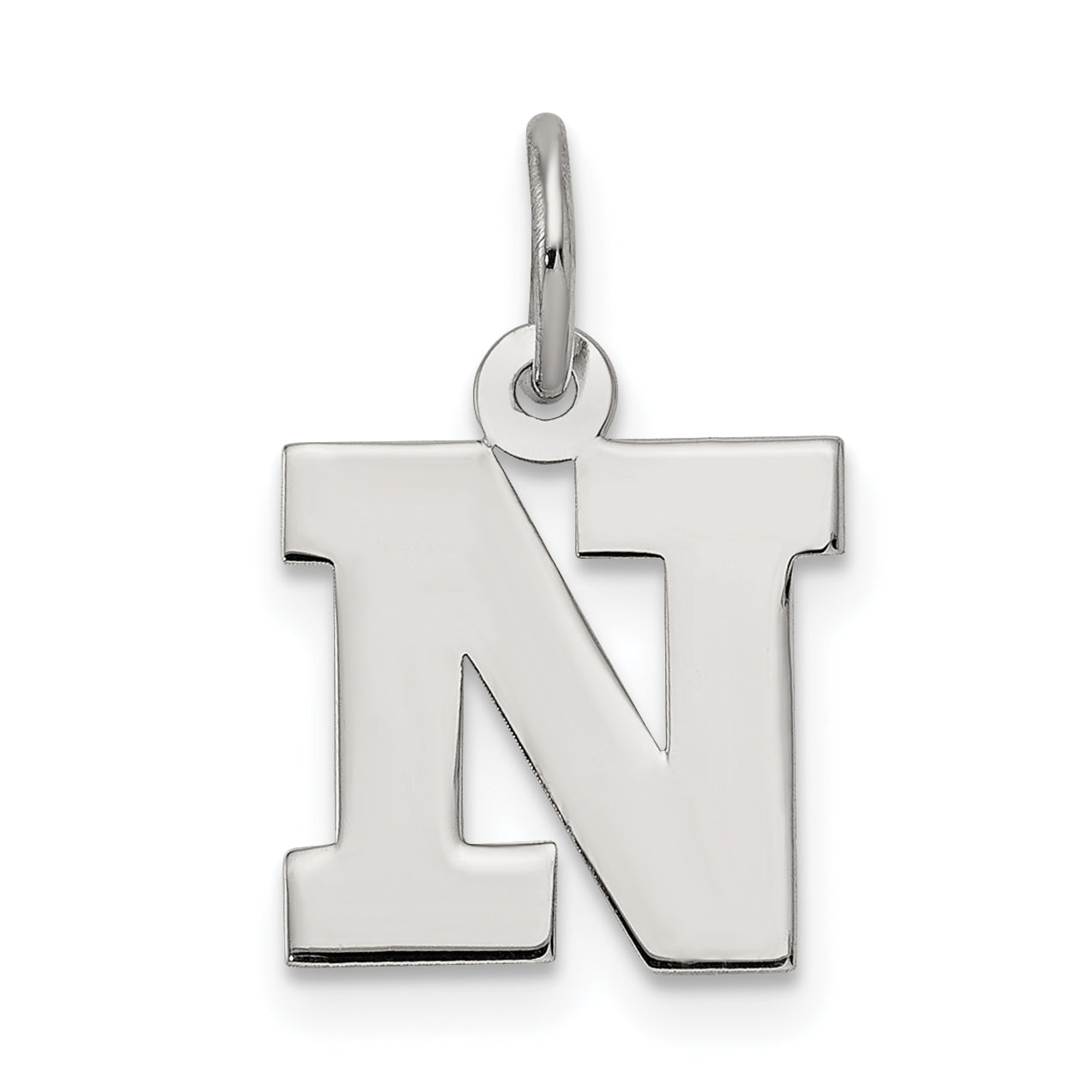 Sterling Silver Rhodium-Plated Block Letter N Initial Charm