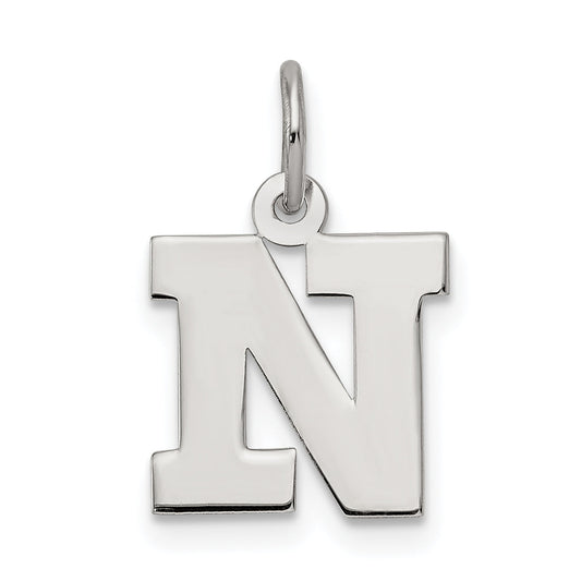 Sterling Silver Rhodium-Plated Block Letter N Initial Charm