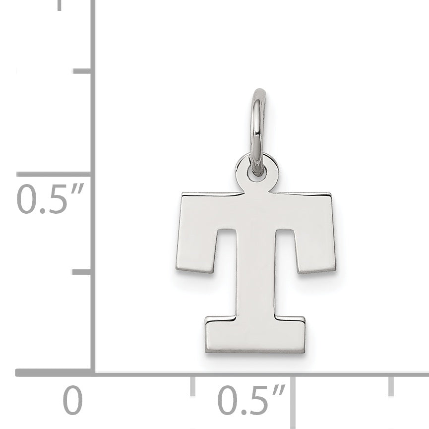 Sterling Silver Rhodium-Plated Block Letter T Initial Charm