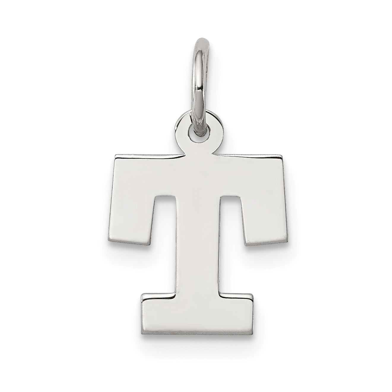 Sterling Silver Rhodium-Plated Block Letter T Initial Charm