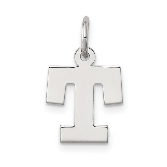 Sterling Silver Rhodium-Plated Block Letter T Initial Charm