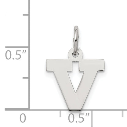 Sterling Silver Rhodium-Plated Block Letter V Initial Charm