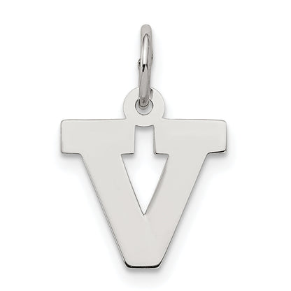 Sterling Silver Rhodium-Plated Block Letter V Initial Charm