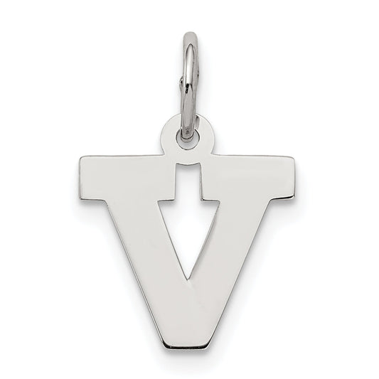 Sterling Silver Rhodium-Plated Block Letter V Initial Charm