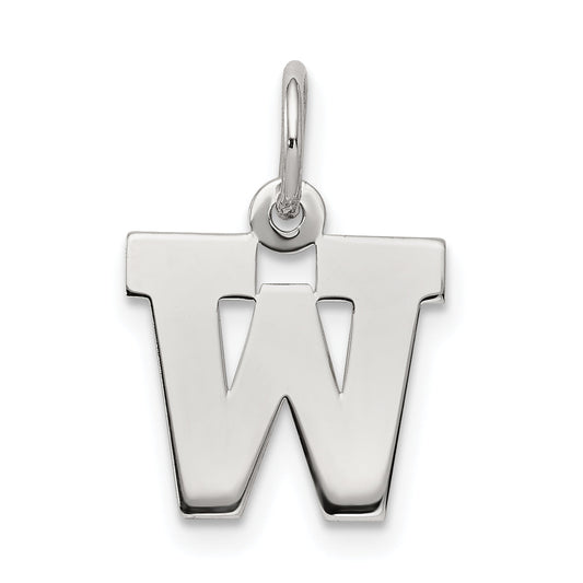 Sterling Silver Rhodium-Plated Block Letter W Initial Charm