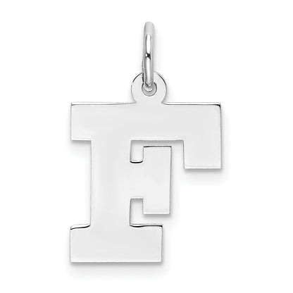 Sterling Silver Rhodium-Plated Block Letter F Initial Charm