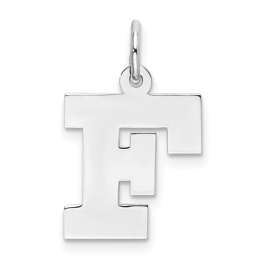 Sterling Silver Rhodium-Plated Block Letter F Initial Charm