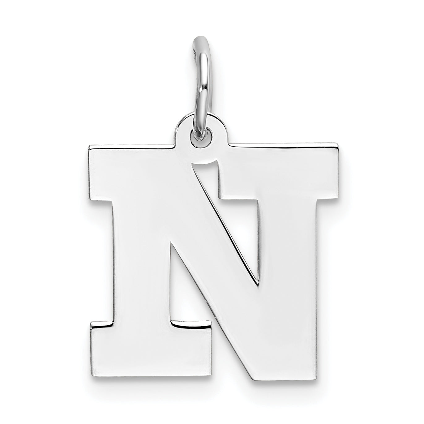 Sterling Silver Rhodium-Plated Block Letter N Initial Charm