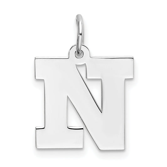 Sterling Silver Rhodium-Plated Block Letter N Initial Charm