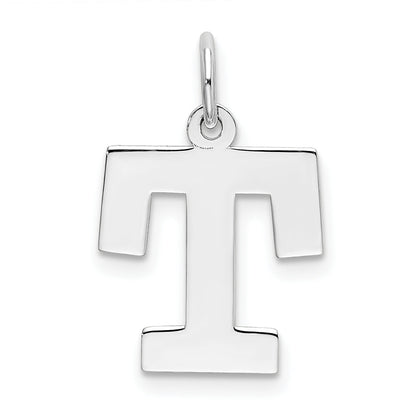 Sterling Silver Rhodium-Plated Block Letter T Initial Charm