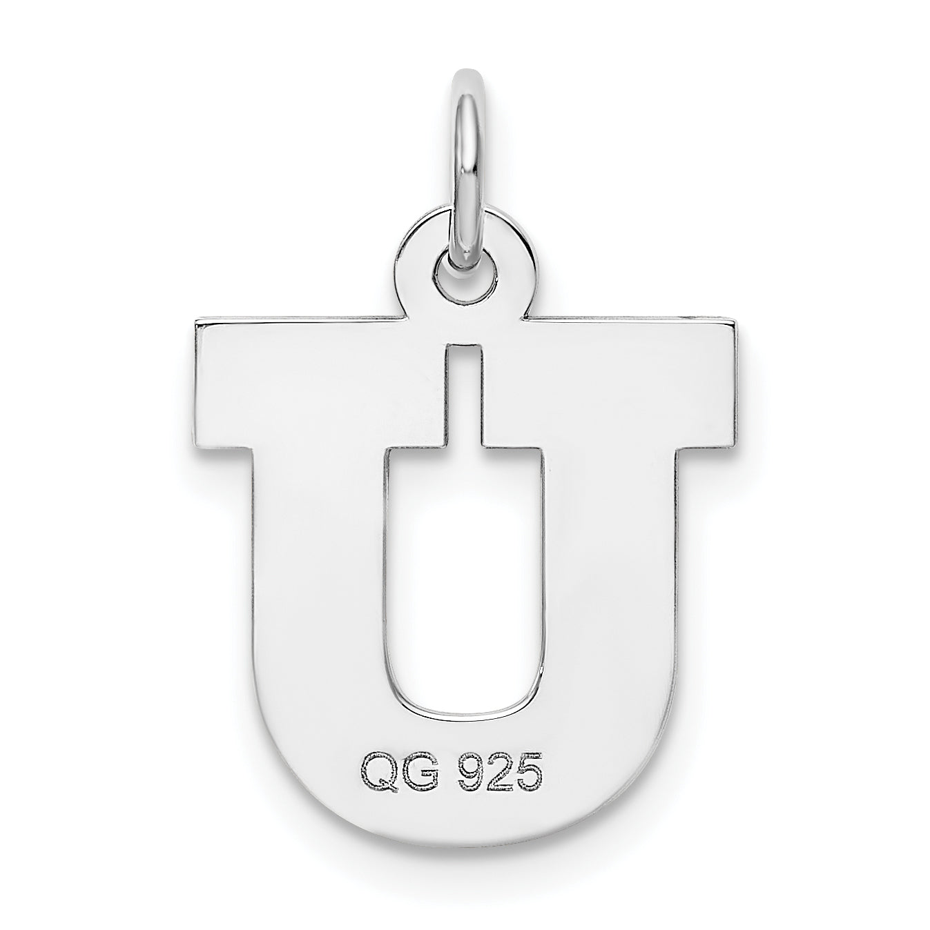 Sterling Silver Rhodium-Plated Block Letter U Initial Charm