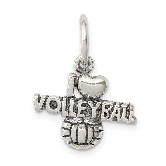 Sterling Silver Antique I (Heart) Volleyball Charm