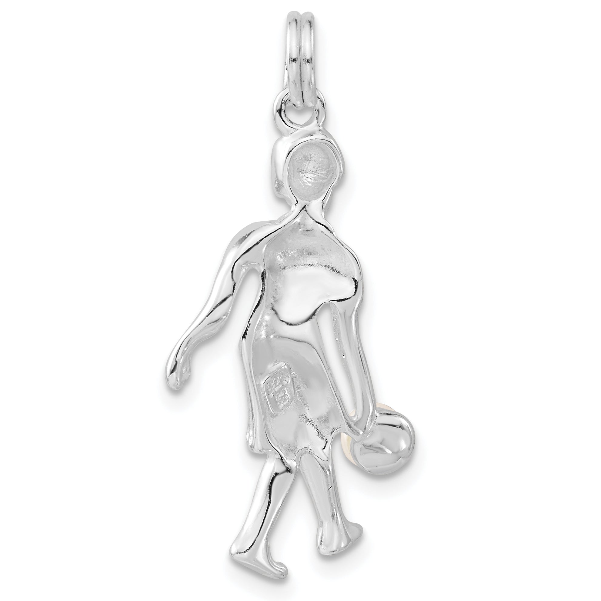 Sterling Silver Polished Simulated Pearl Female Bowler Charm