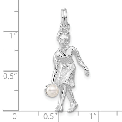 Sterling Silver Polished Simulated Pearl Female Bowler Charm