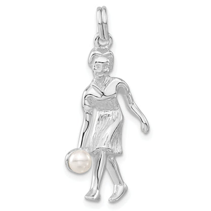Sterling Silver Polished Simulated Pearl Female Bowler Charm