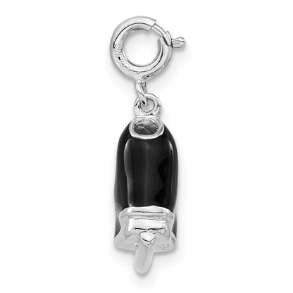 Sterling Silver 3-D Black Enamel Ice Skate W/ Spring Ring Clasp Charm