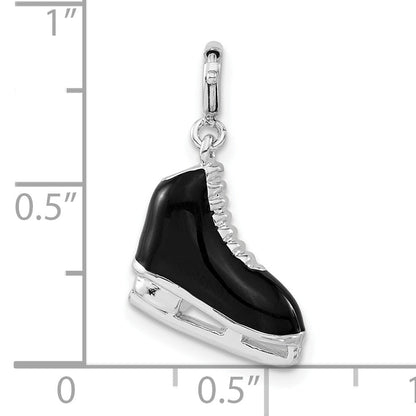 Sterling Silver 3-D Black Enamel Ice Skate W/ Spring Ring Clasp Charm