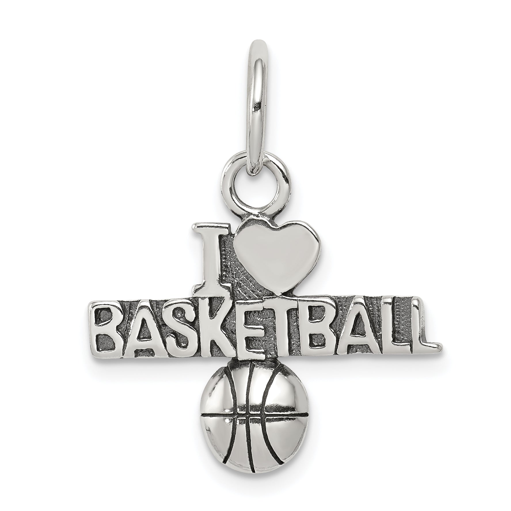 Sterling Silver Antique I (Heart) Basketball Charm