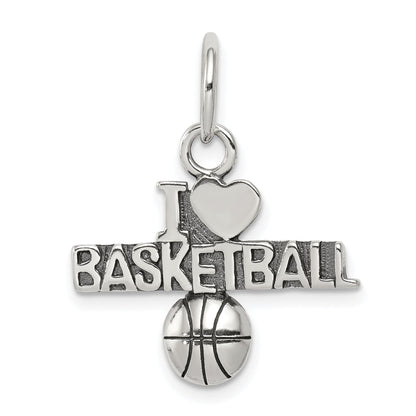 Sterling Silver Antique I (Heart) Basketball Charm