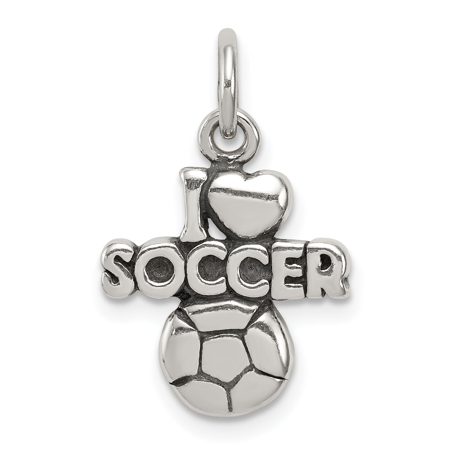 Sterling Silver Antique I (Heart) Soccer Charm