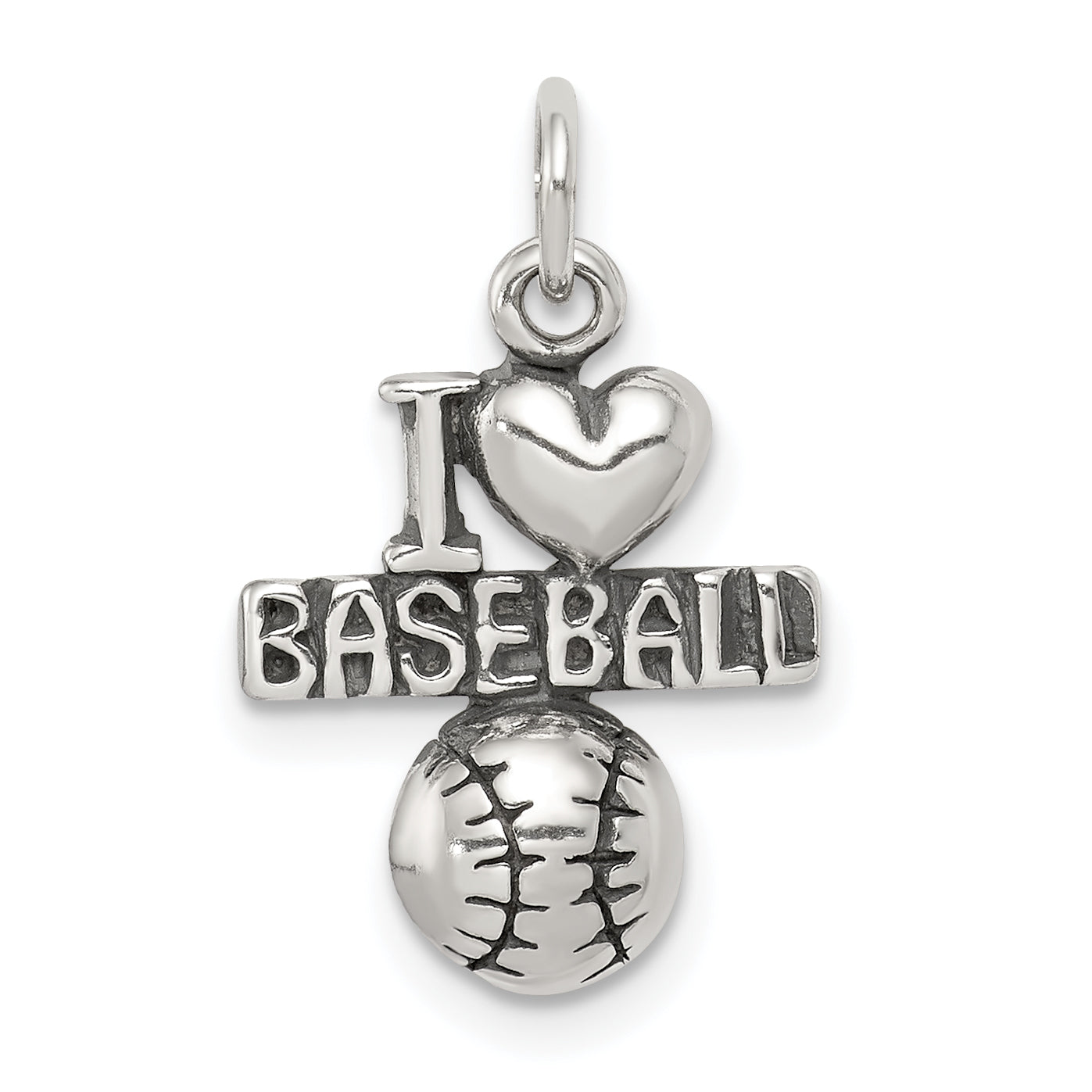 Sterling Silver Antique I (Heart) Baseball Charm