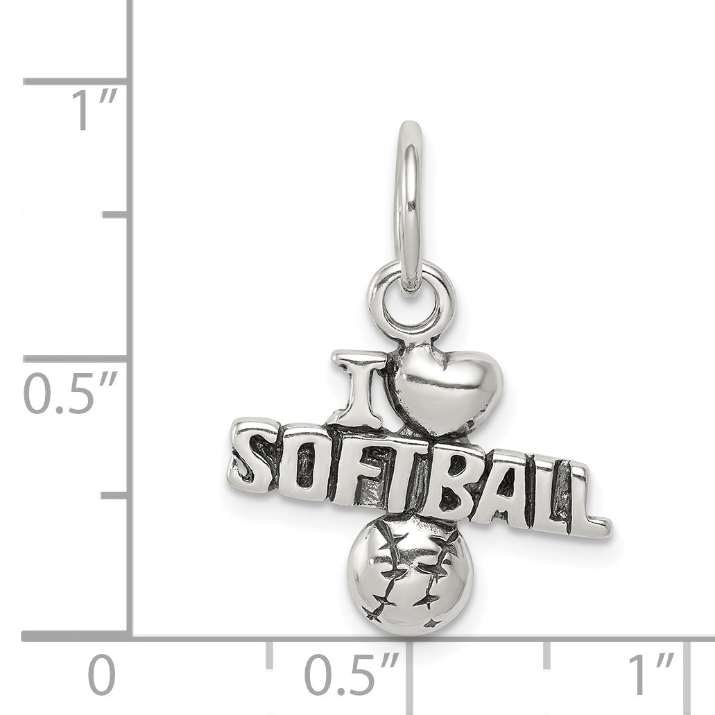Sterling Silver Antique I (Heart) Softball Charm