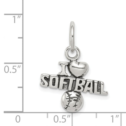 Sterling Silver Antique I (Heart) Softball Charm