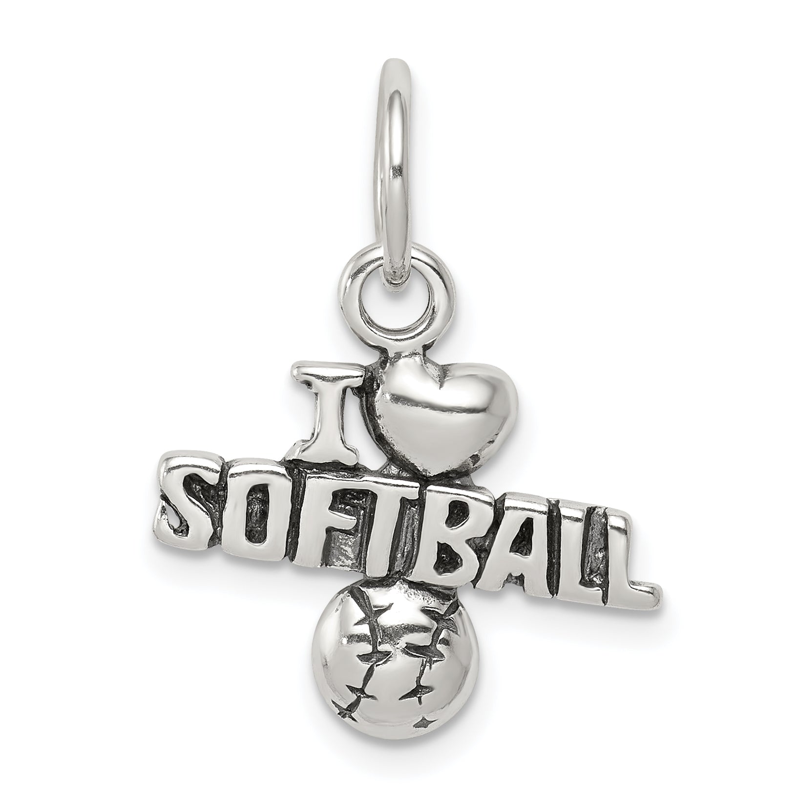 Sterling Silver Antique I (Heart) Softball Charm
