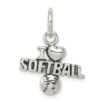 Sterling Silver Antique I (Heart) Softball Charm
