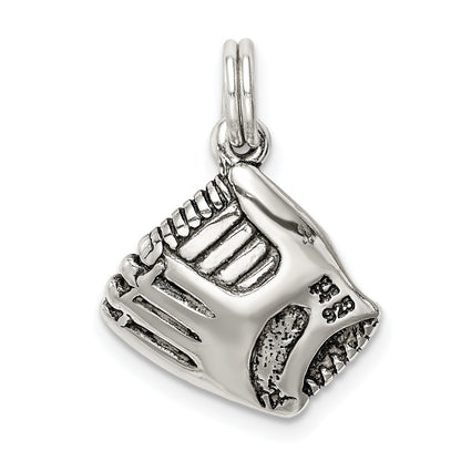 Sterling Silver Antiqued Baseball Glove W/Simulated Pearl Charm