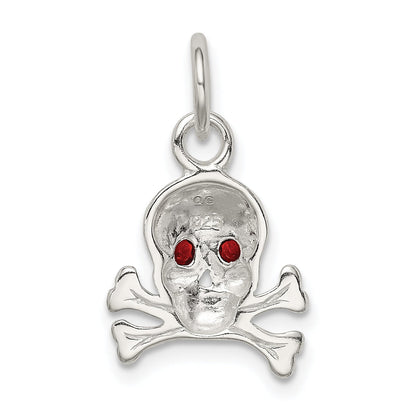 Sterling Silver Red Cz Skull Charm