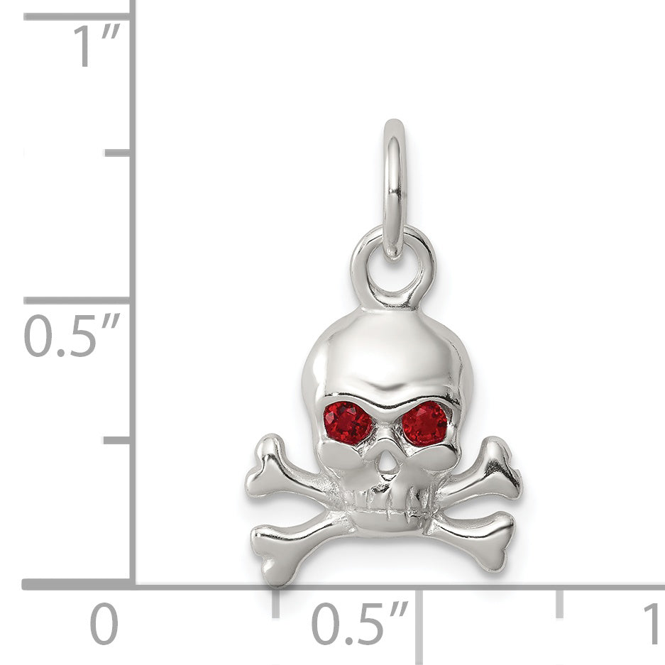 Sterling Silver Red Cz Skull Charm
