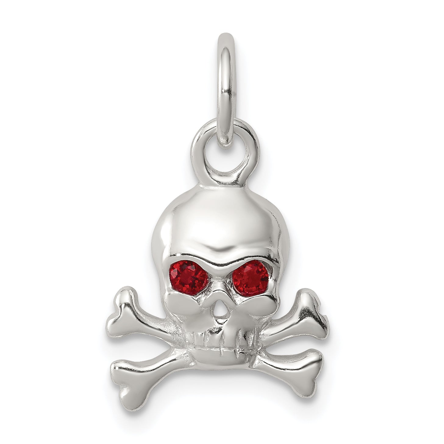 Sterling Silver Red Cz Skull Charm