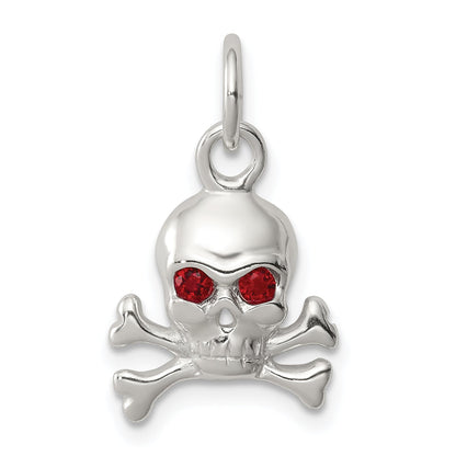 Sterling Silver Red Cz Skull Charm