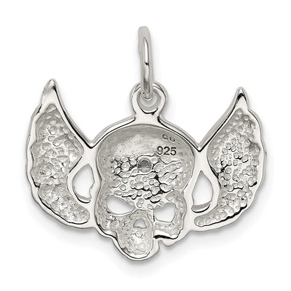 Sterling Silver Cz Skull With Wings Charm