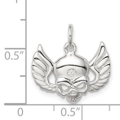Sterling Silver Cz Skull With Wings Charm