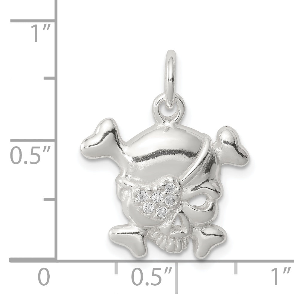 Sterling Silver Cz Skull Charm