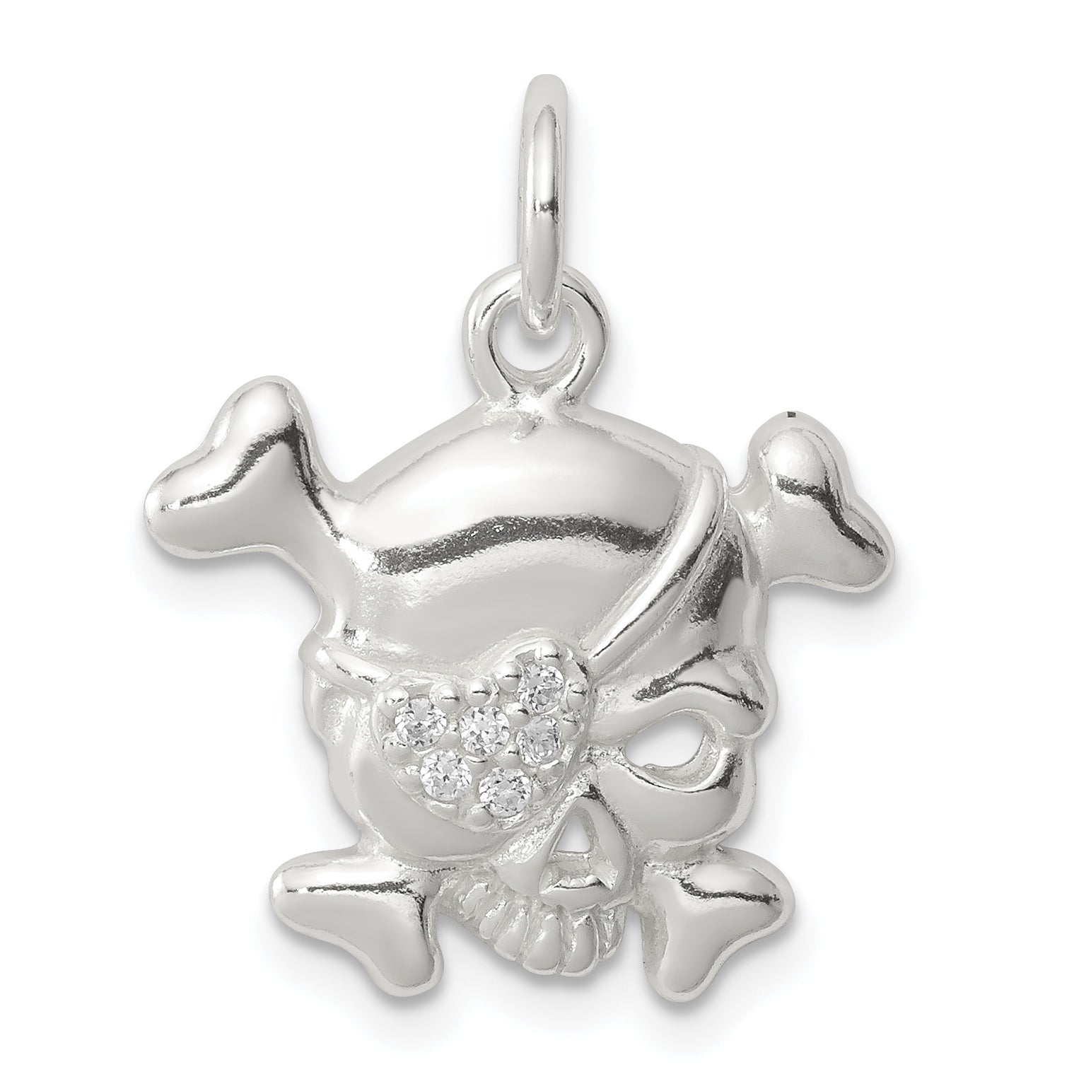 Sterling Silver Cz Skull Charm